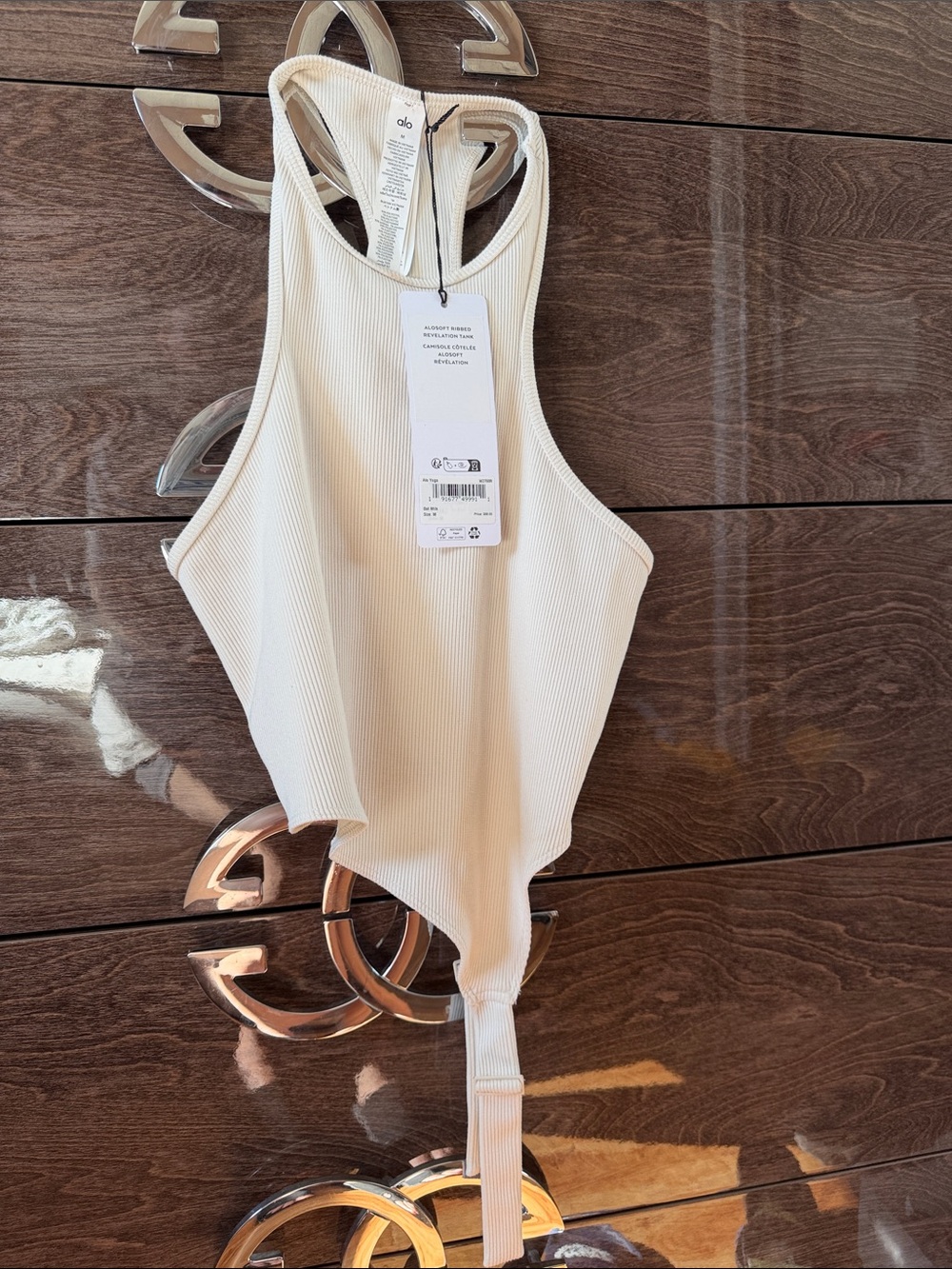 ALO Yoga Cream Ribbed High-Neck Racerback Bodysuit